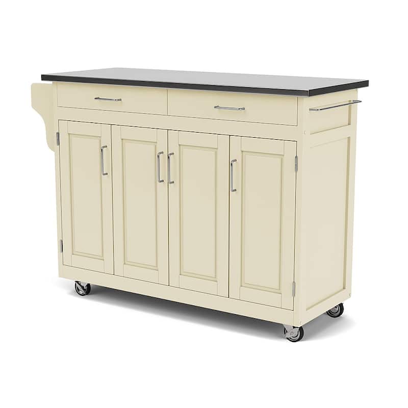 Copper Grove Puff Island White Finish with Stainless Steel Top Kitchen Cart