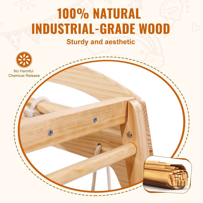 Indoor Jungle Gym with Wood & Rope Ladder, Net Ladder, Swing, Monkey Bar, Slide, Climbing Wall - 43 x 47.2 x 47in
