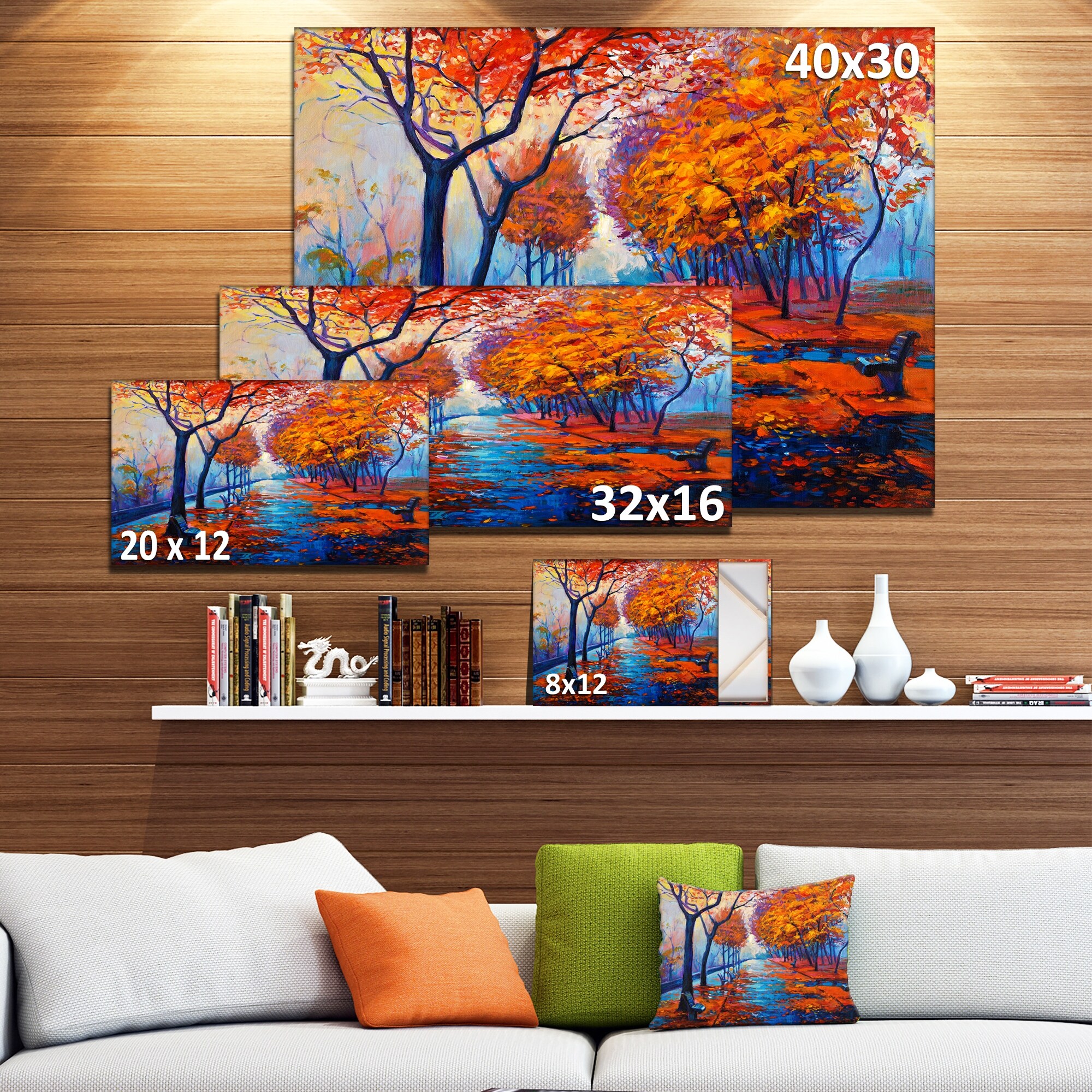 Designart Autumn Park in Golden Sunset Landscapes Print on Wrapped Canvas  set - 36x28 - 3 Panels - Yahoo Shopping
