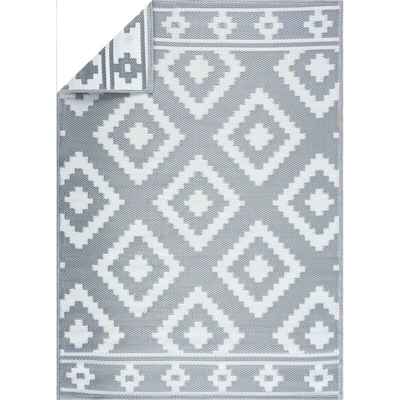 Milan Design 100% Eco-friendly Lightweight Plastic Outdoor Mat/Rug - 4'x6' - Gray&White