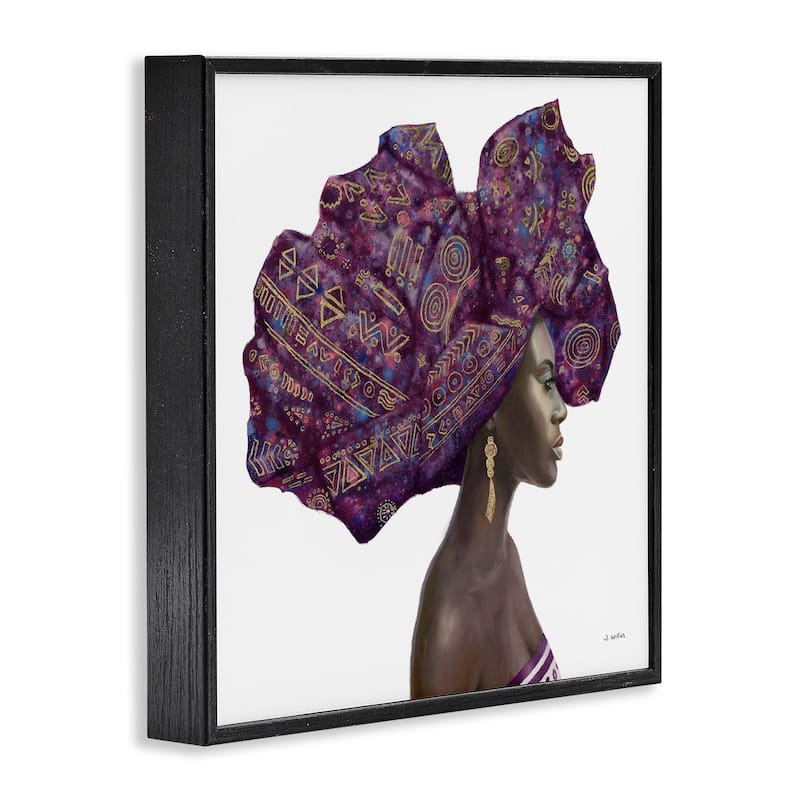 Stupell Female Portrait Strong Headwrap Purple Gold Culture Artwork Framed Wall Art