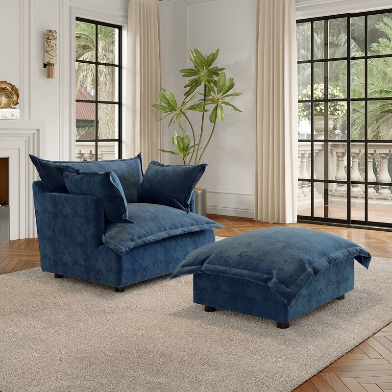 Modern Cloud Chaise Longue Accent Chair with Ottoman set