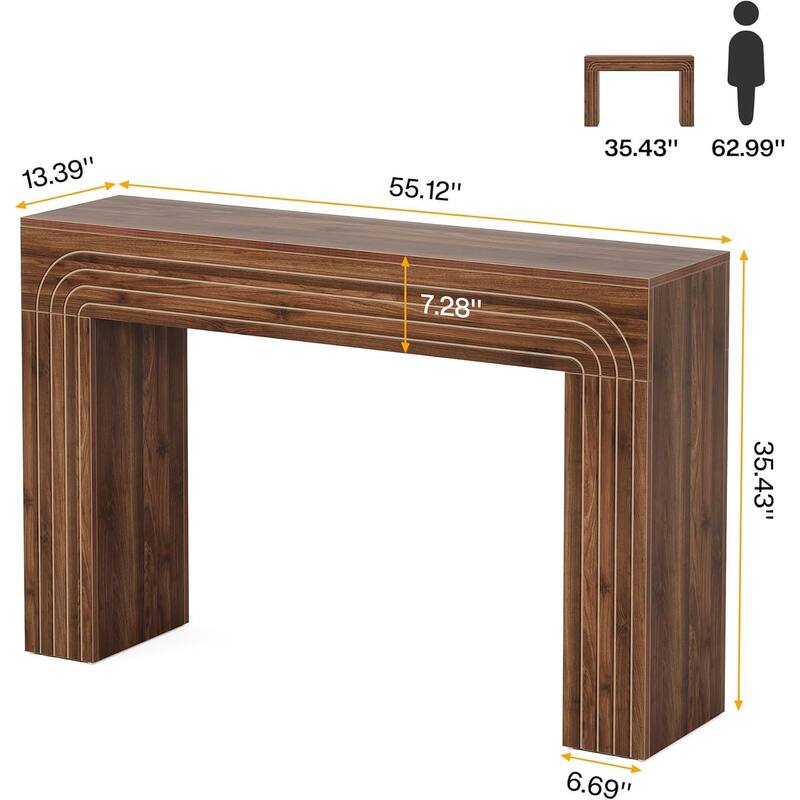 Brown Farmhouse Console Table 55 Inch MDF Entryway Hallway Living Room Sofa Table with Vintage Charm - 55.12" x 13.39" x 35.43"