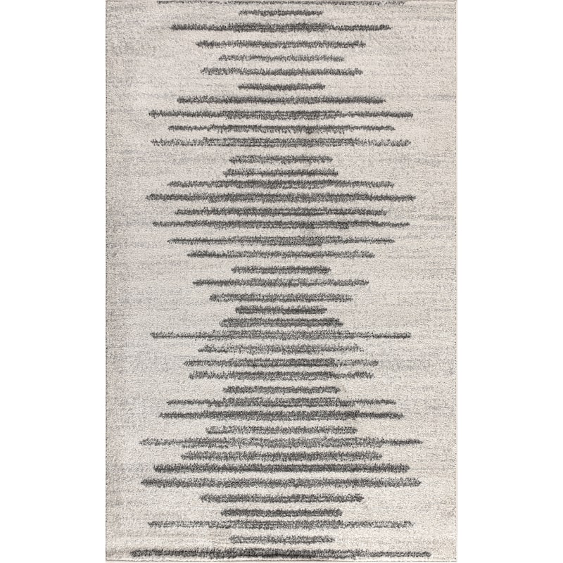 JONATHAN Y Aisha Berber Stripe Geometric Area Rug - 5 X 8 - Cream/Gray