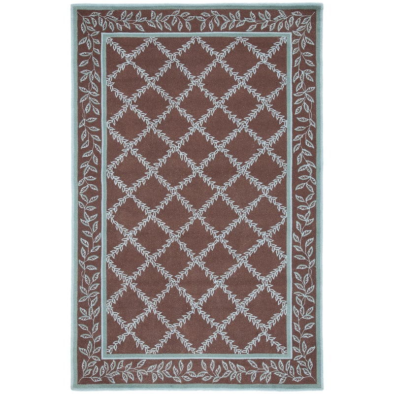 SAFAVIEH Handmade Chelsea Kimber Trellis French Country Wool Rug - 3'9" x 5'9" - Brown/Blue - Rectangle