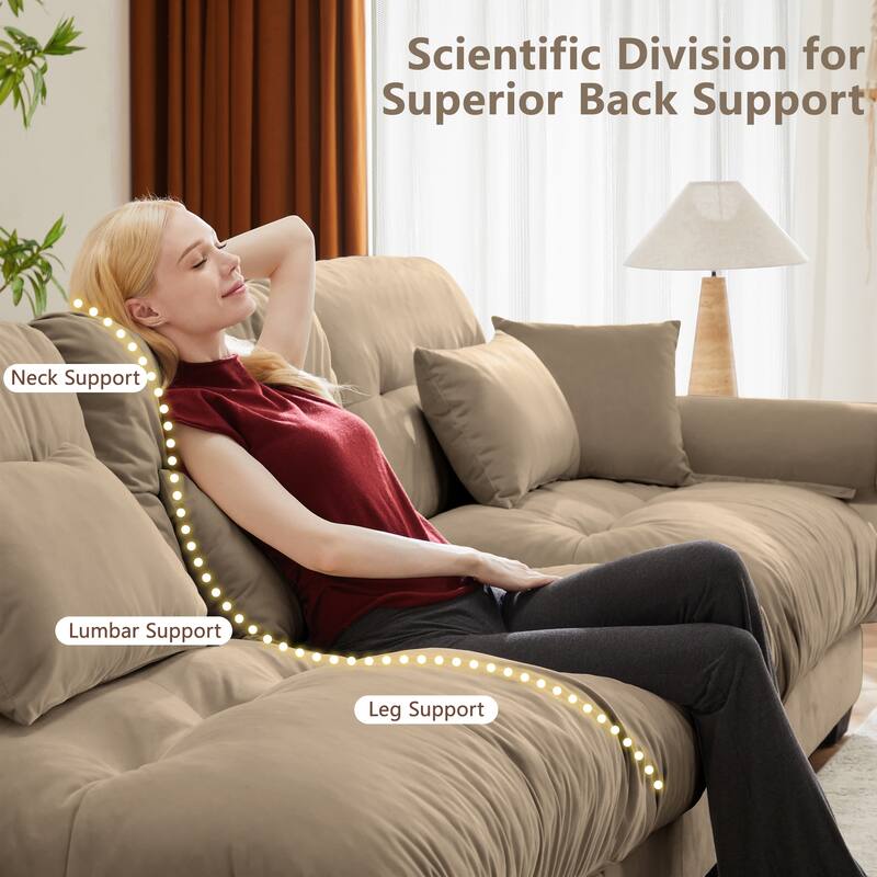130" Oversized Velvet Modular Sofa, 3 Seater Modern Sectional Sofa with Bolstered Armrests, Upholstered Couches for Living Room