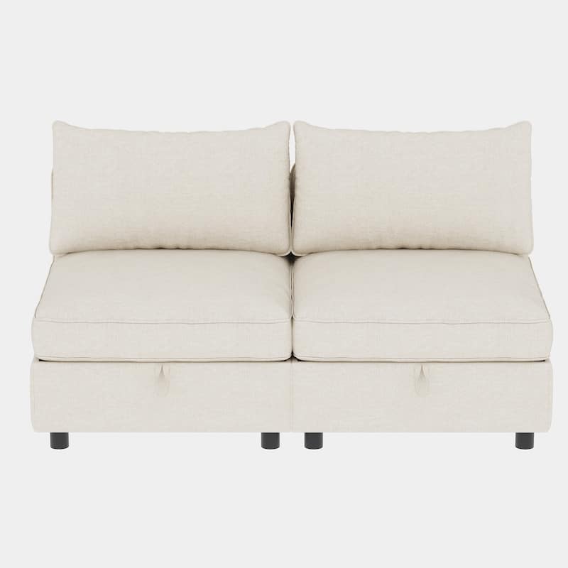 129" Chenille Sectional Sofa with Storage and Two Ottomans