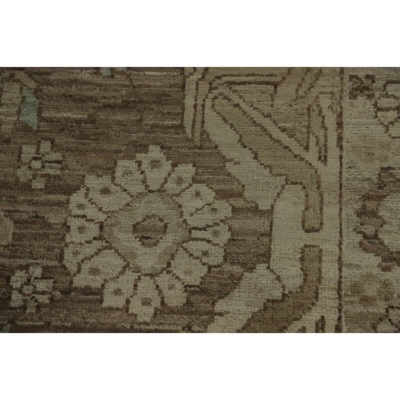Hand Knotted Oriental 100% Wool Carpet Transitional All-Over Brown Oushak Area Rug - 10' 0'' X 7' 9''