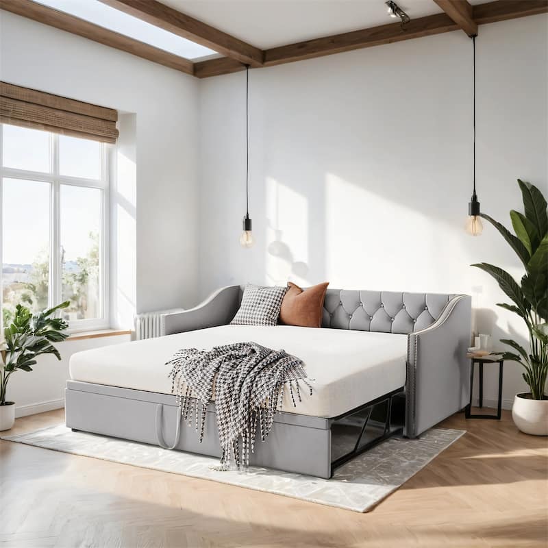 Twin Size Upholstered daybed with Pop Up Trundle