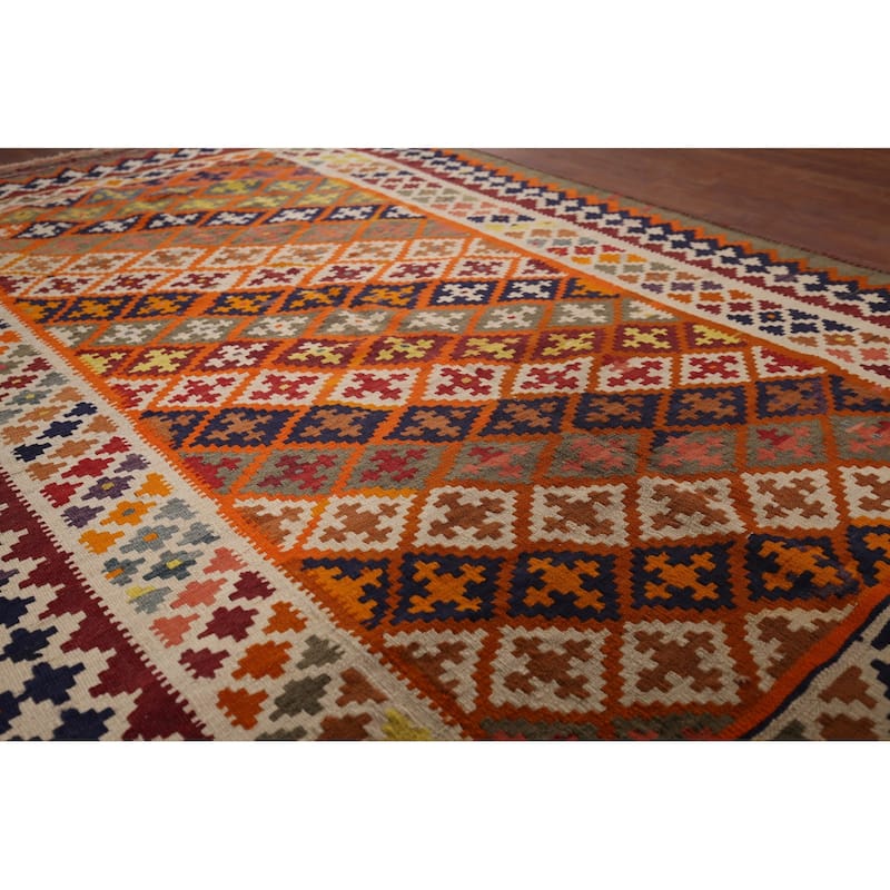 Vegetable Dye Kilim Qashqai Persian Vintage Rug Flatweave Wool Carpet - 4'11"x 7'10"