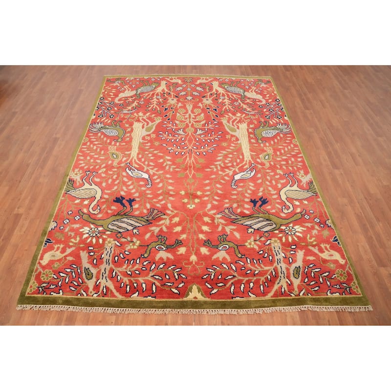 Hand Knotted Oriental 100% Wool Carpet Traditional All-Over Red Ziegler Area Rug - 10' 1'' X 7' 7''