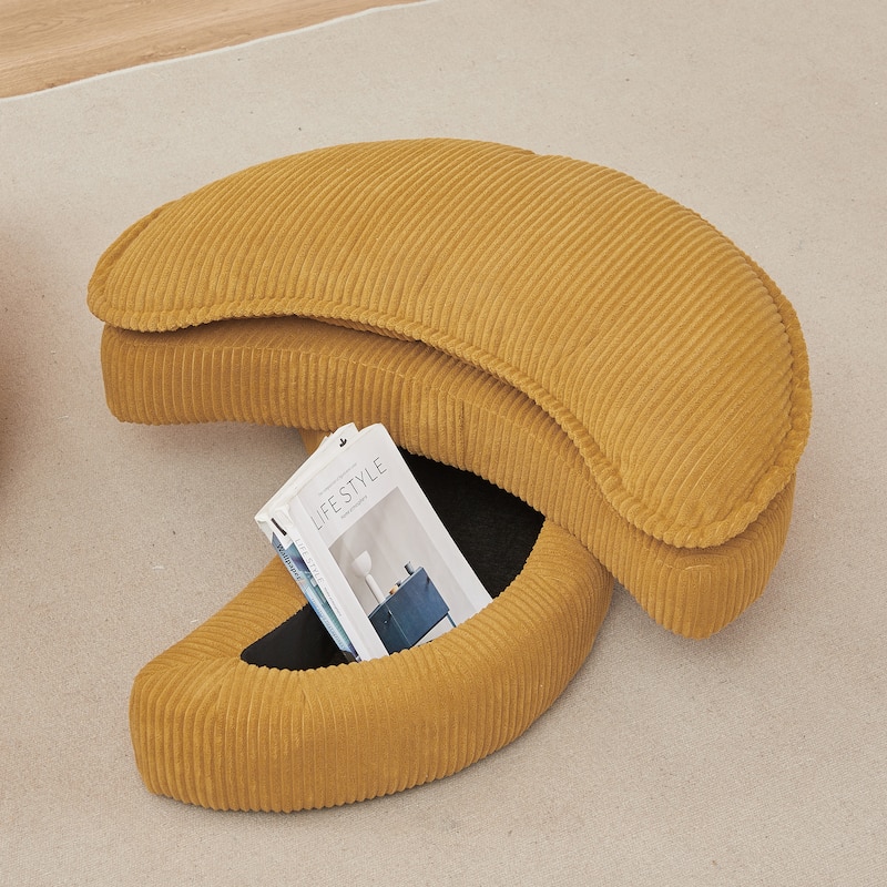 52" Upholstered Swivel Barrel Chair with Moon Storage Ottoman