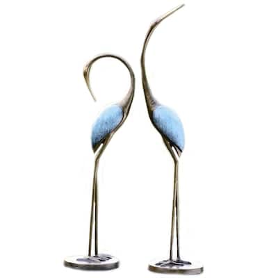Hand Painted Aluminum Stylized Garden Crane Pair - 36 X 29.5 X 9 inches
