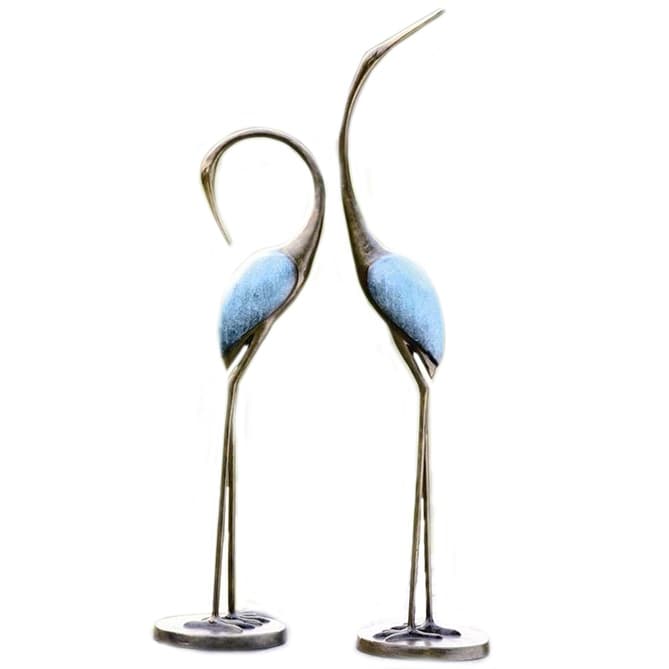 Hand Painted Aluminum Stylized Garden Crane Pair - 36 X 29.5 X 9 inches