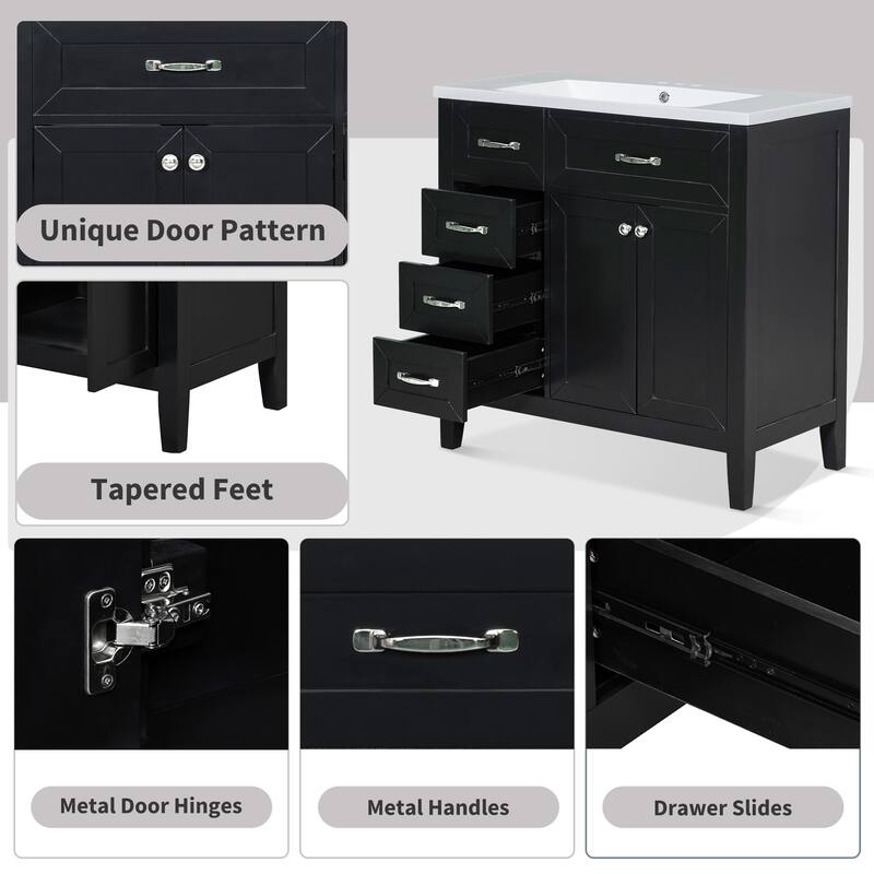 36-Inch White Bathroom Vanity Set – Solid Frame & MDF Construction with Sink Combo‌