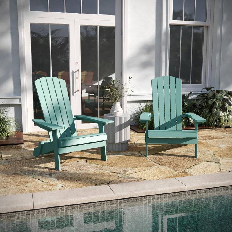 Set of 2 All-Weather Modern Wide Slat Back Poly Resin Adirondack Chairs