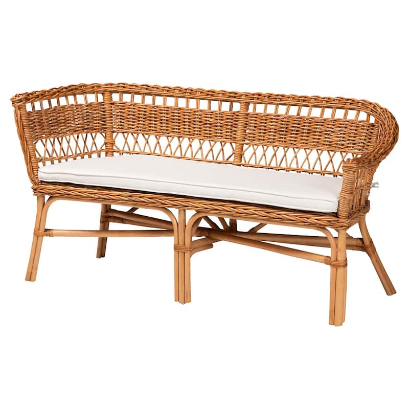 Nella Bohemian Natural Brown Finished Wood and Rattan 3-Piece Dining Nook Set