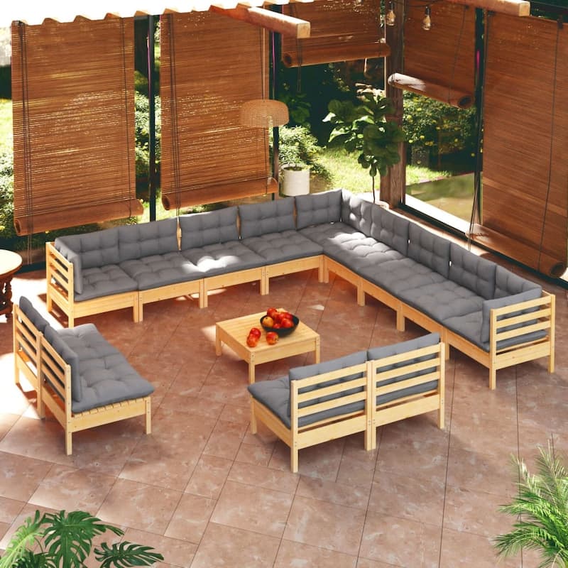 vidaXL Solid Pinewood Patio Lounge Set 14 Piece with Cushions Multi Colors