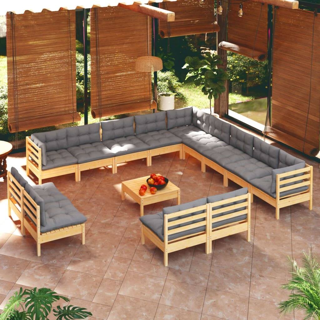 vidaXL Solid Pinewood Patio Lounge Set 14 Piece with Cushions Multi Colors