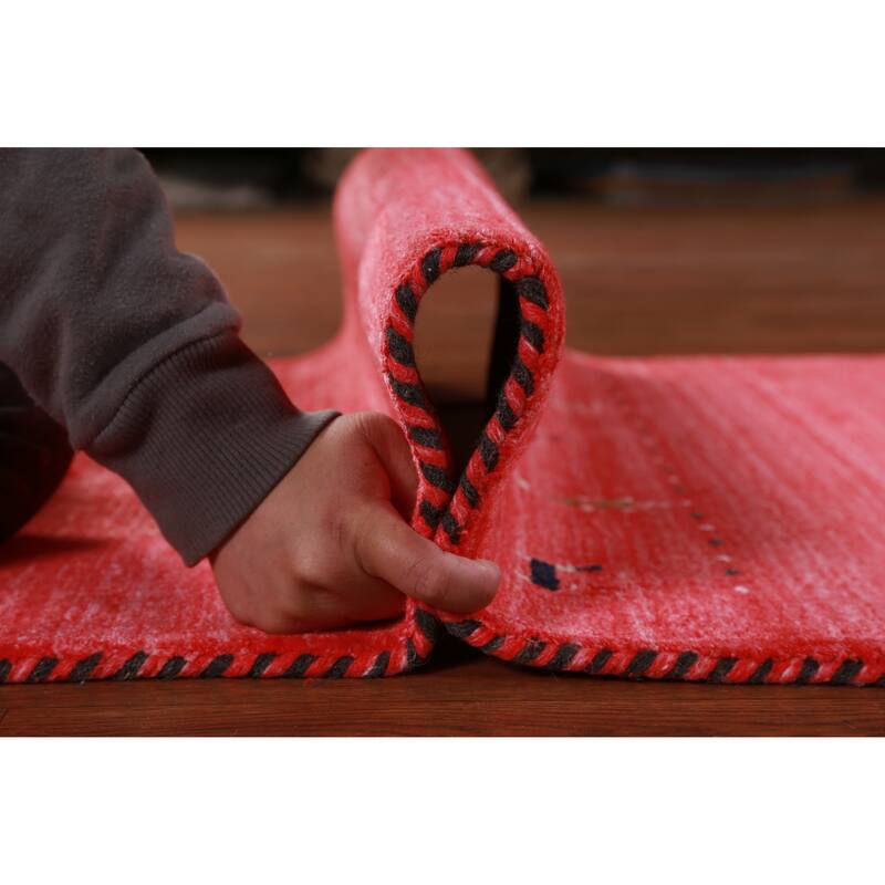 Hand Knotted Oriental 100% Wool Carpet Tribal Animal Pictorial Red Gabbeh Runner Rug - 10' 0'' X 2' 7''