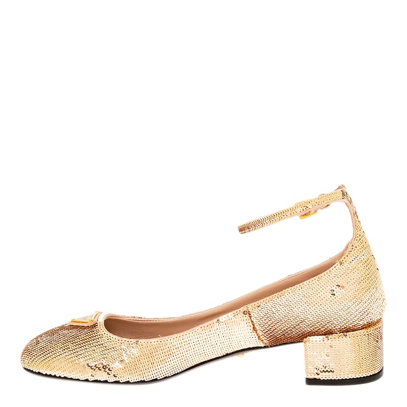Prada Triangle Logo Sequin Pumps