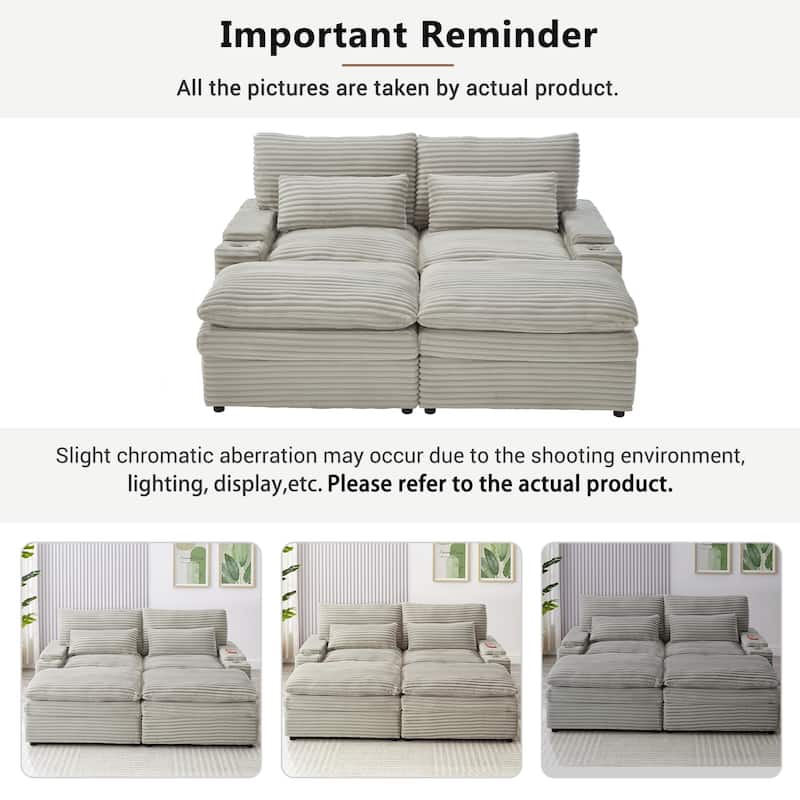 Roomfitters 70.9-Inch Loveseat Sofa, Convertible Sectional Sofa Bed with Storage, 2 Movable Ottomans