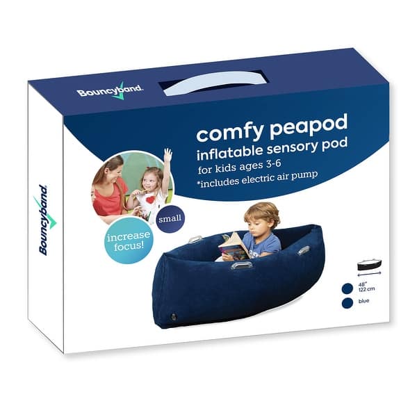 slide 2 of 5, Bouncyband Comfy Hugging Peapod Sensory Pod, 48", Ages 3-6 Up to 4 Feet Tall, Blue