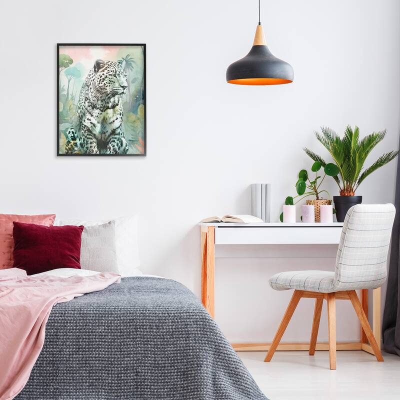 Stupell Leopard Gazing in Jungle Framed Giclee Art Design By Kim Allen