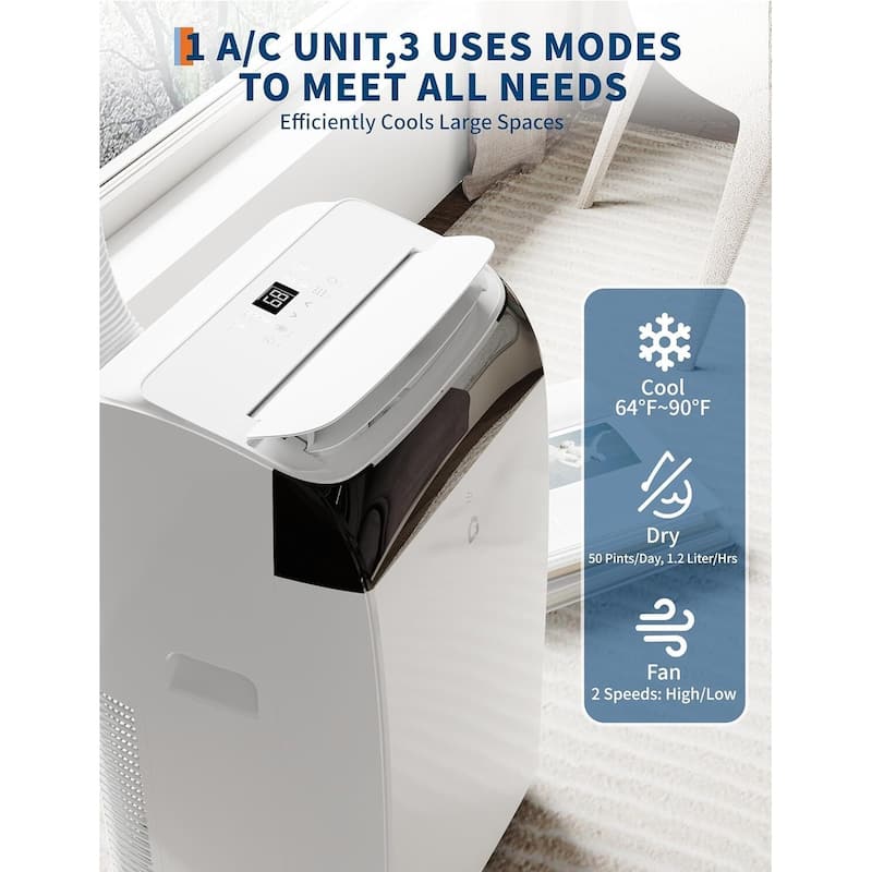 12000 BTU Portable AC Unit, 24H Timer, Remote Control