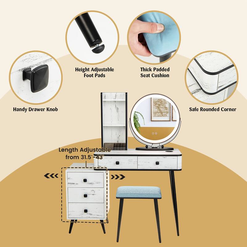 Costway Vanity Makeup Table Set 3-Color Dimmable Human Body Induction - See Details