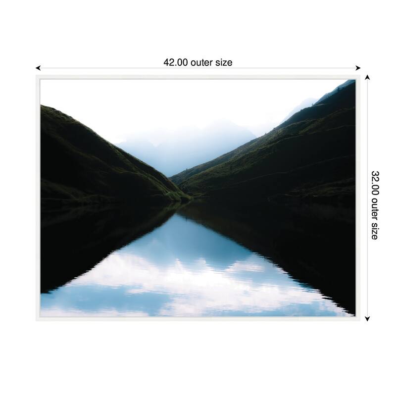 Kate and Laurel Sylvie Minimalist Mountain Lake Reflection at Sunrise Framed Canvas by Michael Schauer