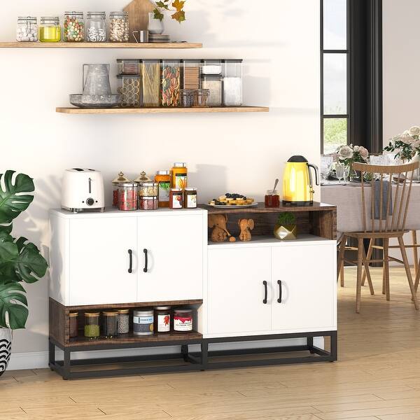 slide 1 of 5, 4 Door Sideboard Buffet Cabinet with Storage Shelves
