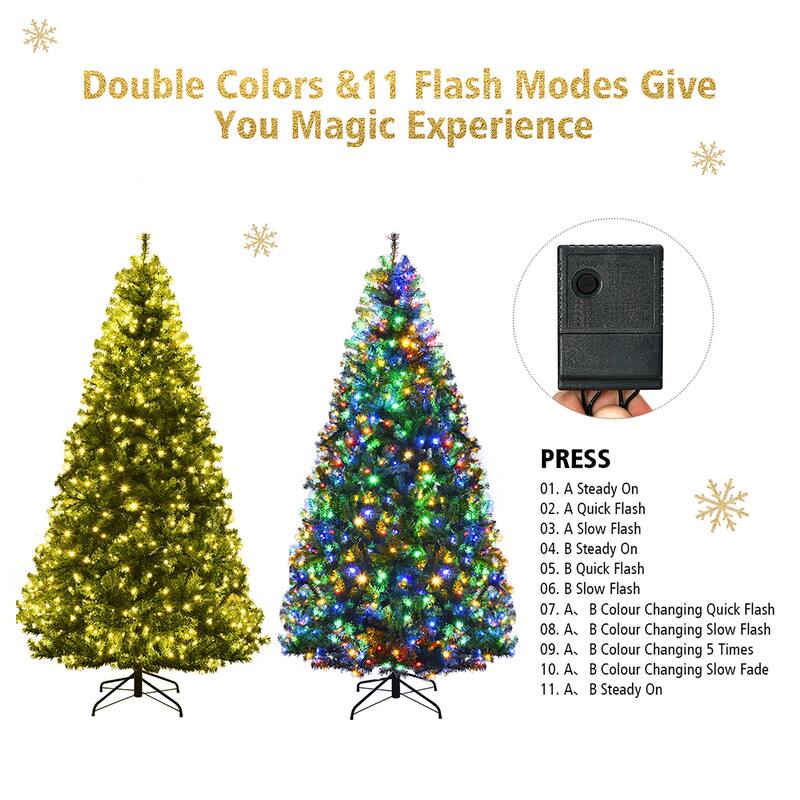 Prelit Artificial Christmas Tree with LED Lights and Metal Stand