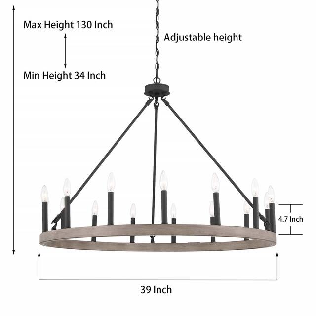 Acroma 15 Light 40 In Modern Farmhouse Wagon Wheel Chandelier-UL