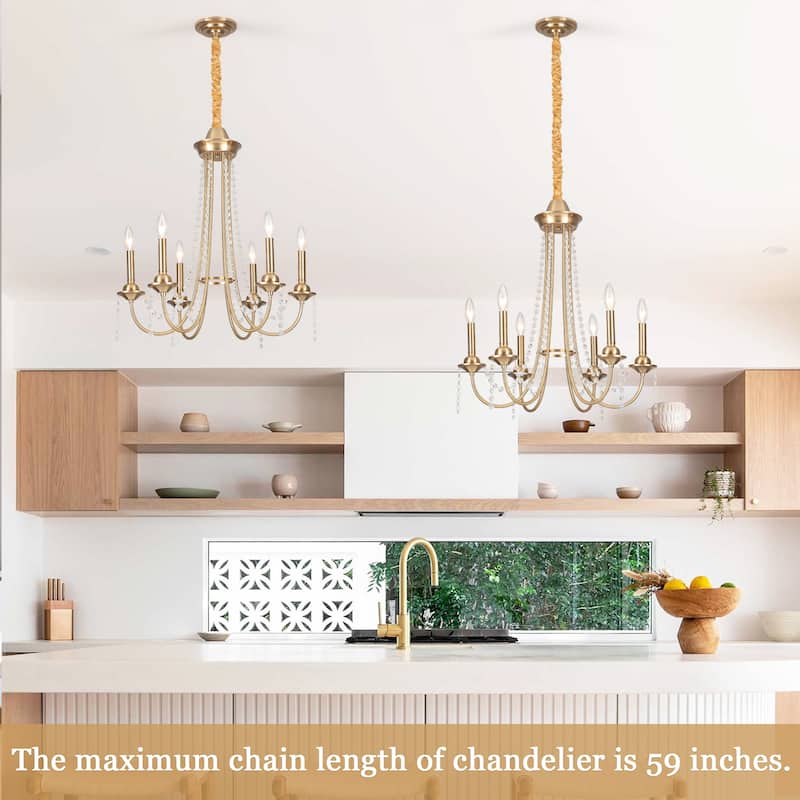 6-Light Candlestick Hanging Crystal Linear Chandelier Lighting for Kitchen Island