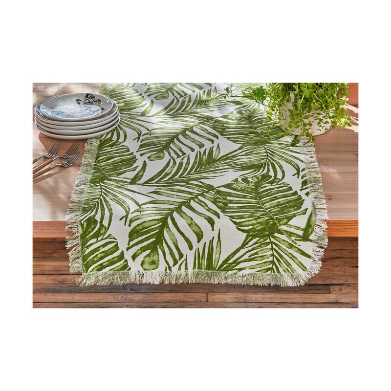 Palm Garden Cotton Table Runner 72" x 18" - Green Multi Summer Design, Machine Washable for Dining Table Decor