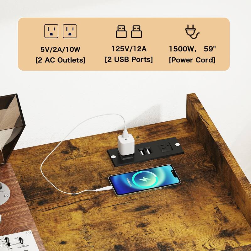 Retro Vinyl Stand with Charging Hub, Record Player Stand with Power Outlet and USB Ports