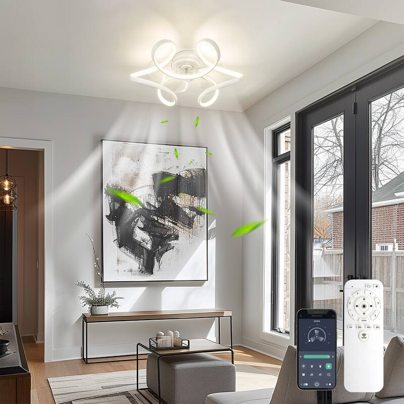 20" Indoor Black Low Profile Ceiling Fan with LED Light - 20 Inches