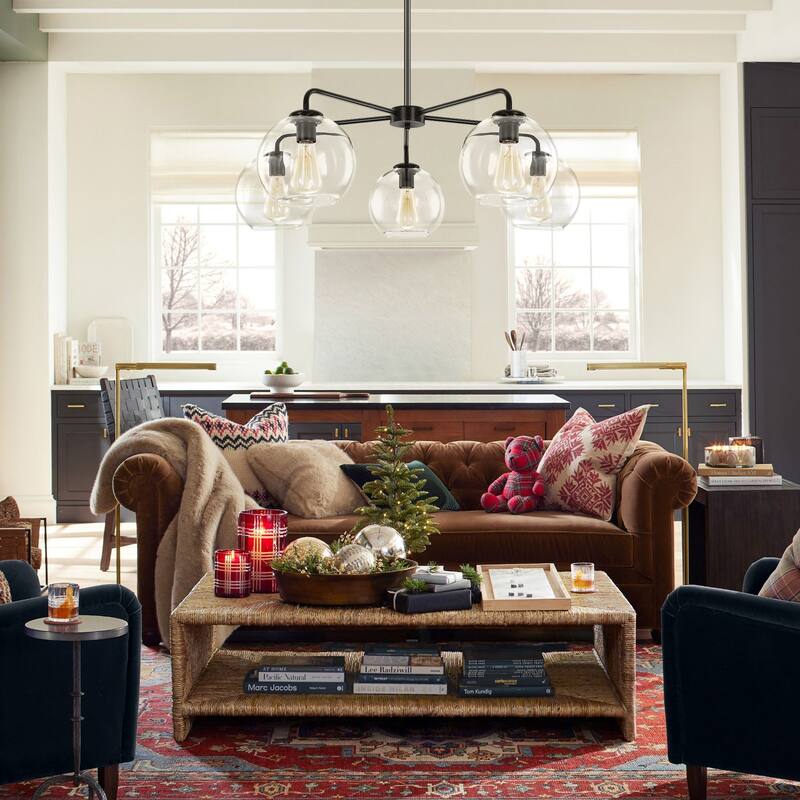 5-Light Modern Dimmable Sputnik Glass Globe Bubble Island Chandelier with Clear Glass Globe Shades