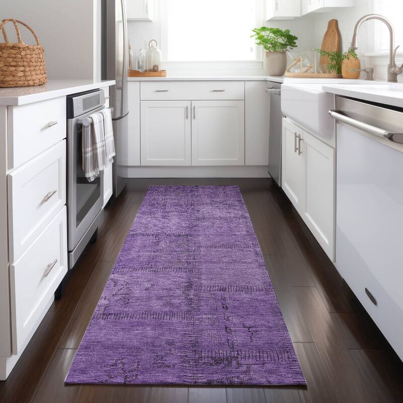 Machine Washable Indoor/ Outdoor Chantille Boho Moroccan Rug - Purple - 2'3" x 7'6"