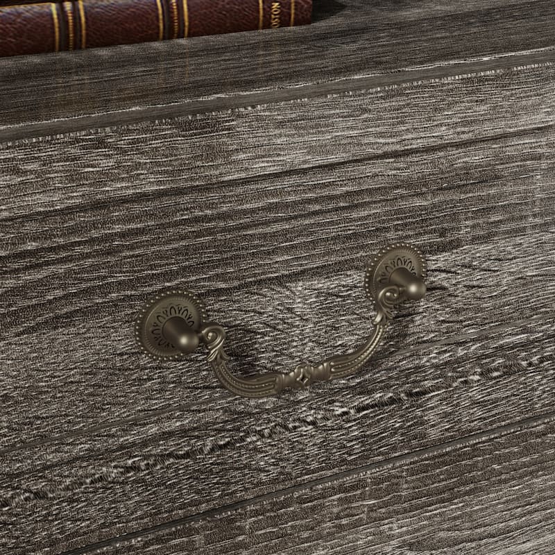 Farmhouse Nightstand with 2 Drawers, Open Shelf & Power Port, Rustic Bedside Table, Antique Brass Handles, White/Grey