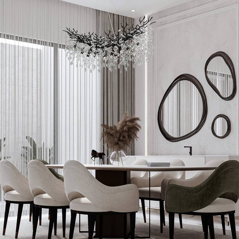 Modern Branch Crystal Linear Chandelier, 1100-1830mm Dining Pendant Light