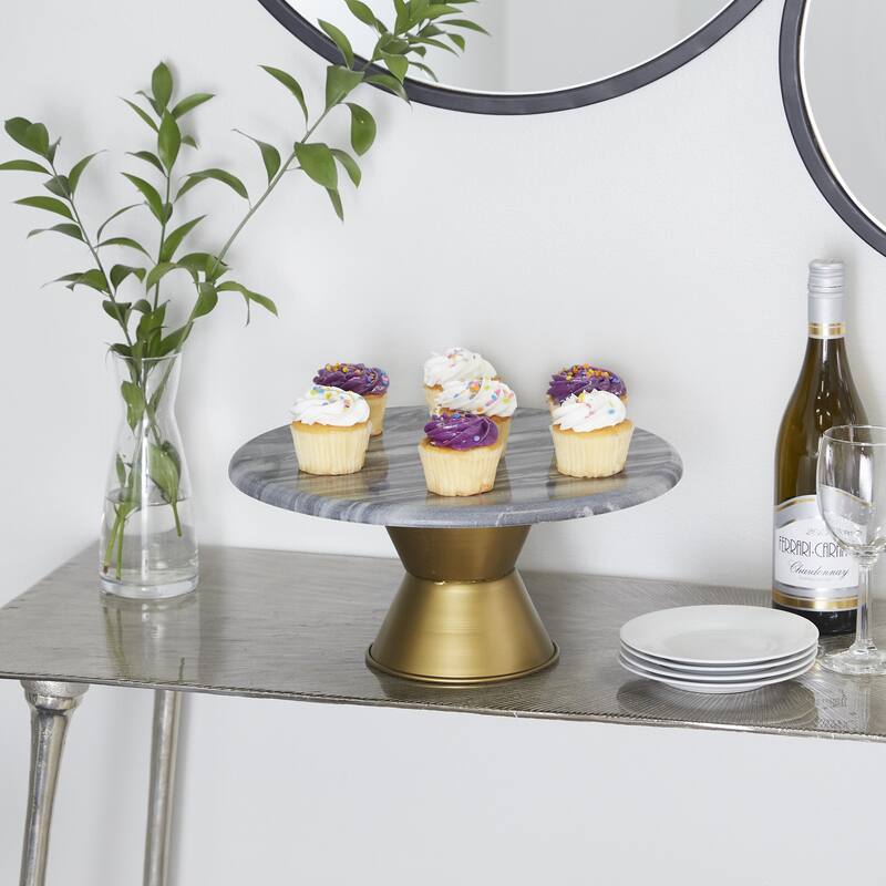 Ceramic Cake Stand with Gold Base - White or Gray - CosmoLiving by Cosmopolitan