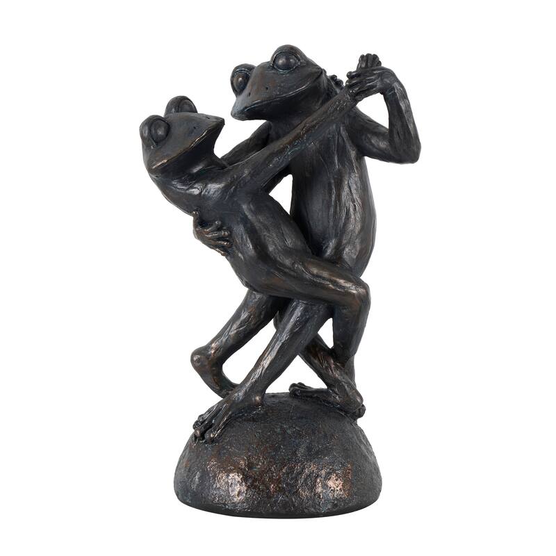 Bronze Resin Patina Dancing Frog Decorative Sculpture with Rock Base