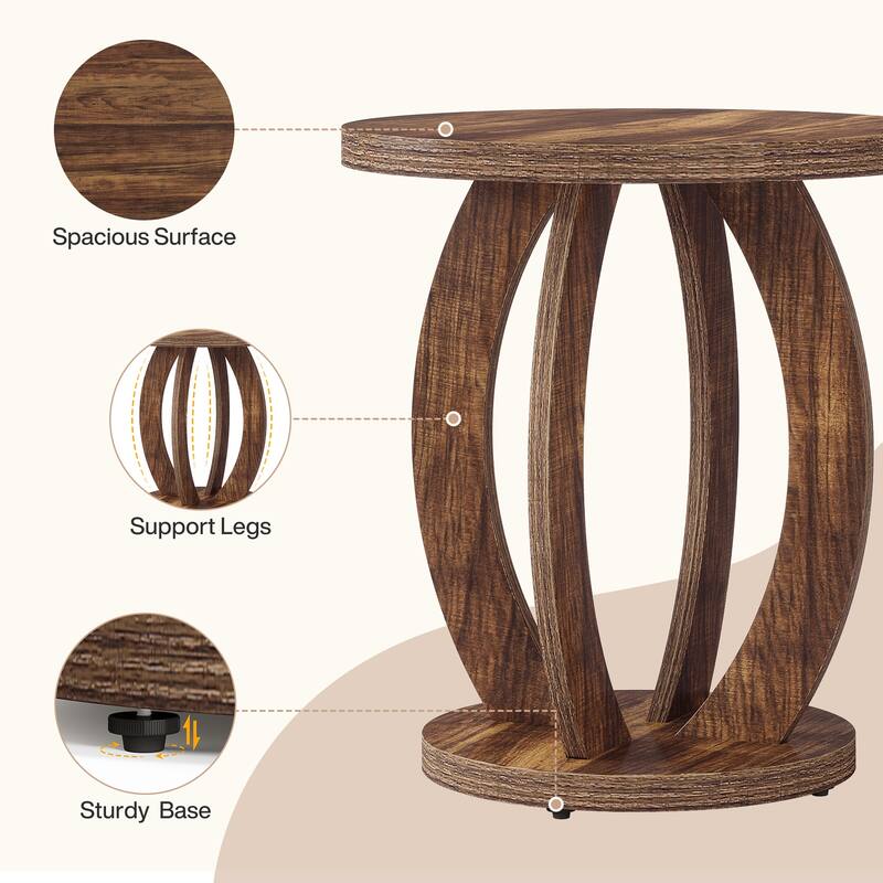 Round Nightstand with Storage Large Bedside Table for Bedroom