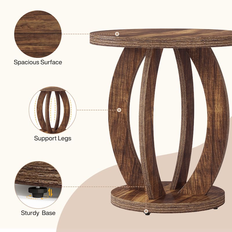 Round Side Table with Storage, Farmhouse End Table for Living Room Small Space