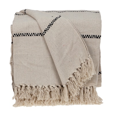 Classic Beige Woven Handloom Throw Blanket with Tassels