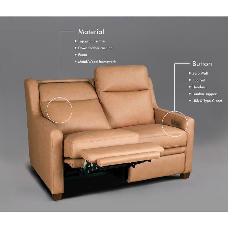 Genuine Leather Recliner Sofa 56" Triple-Motor Power Zero-Wall Reclining Loveseat with USB&USB-C Port