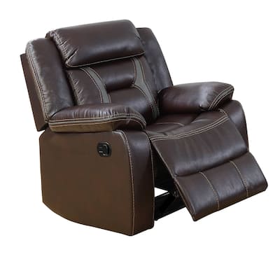 37 Inches Leatherette Glider Recliner with Pillow Arms, Dark Brown