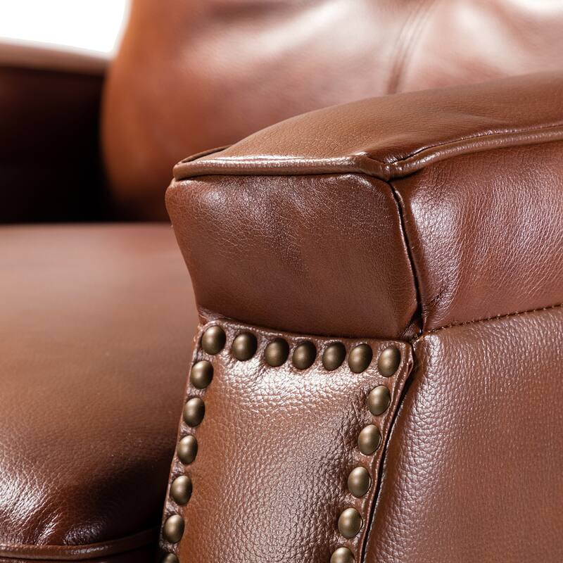 Gaspar Mid-Century Modern Genuine Leather Pushback Recliner with Wood legs Set of 2 by HULALA HOME